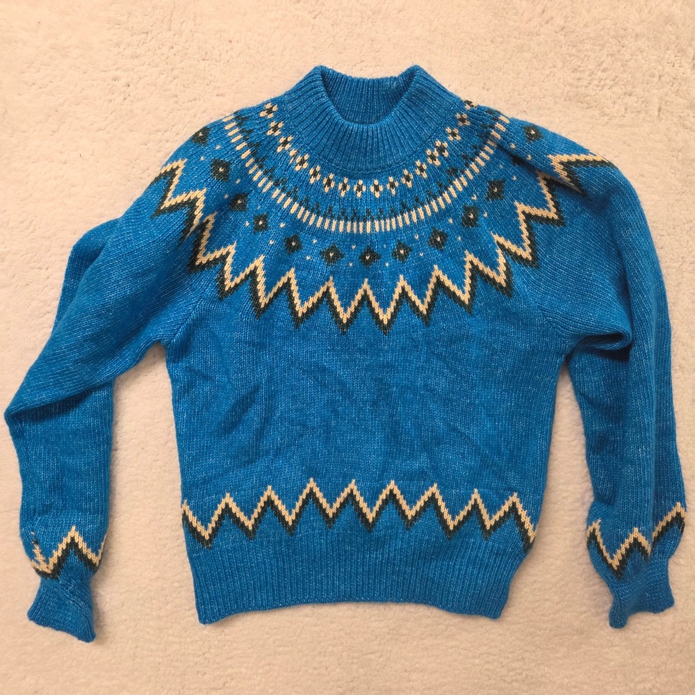 Who What Wear Blue Fair Isle Mock Neck Knit Pullover Sweater Small